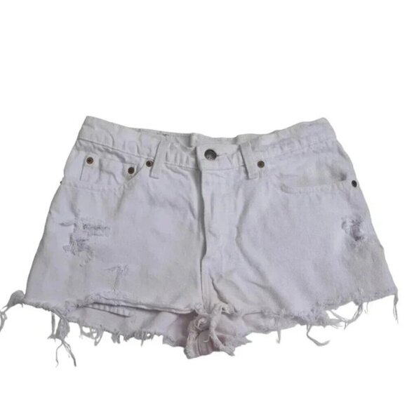 Vintage Levi's 538 White Cutoff Jean Shorts Jorts Cotton Hip Hugger Size 28 - Picture 1 of 11